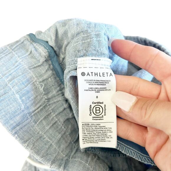 Athleta Blue Chambray Cabo Linen Joggers Sz 8 - Picture 3 of 5